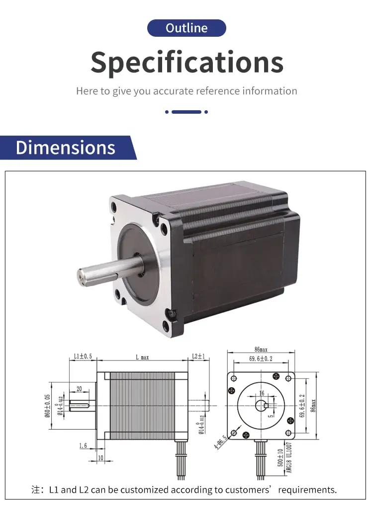 86mm 86HS 1.8° Hybrid Stepper Motor Drawing
