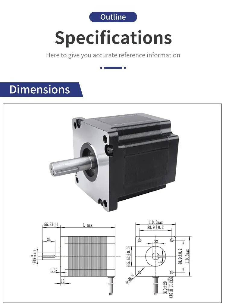 110mm 110HS 1.8° Hybrid Stepper Motor Drawing