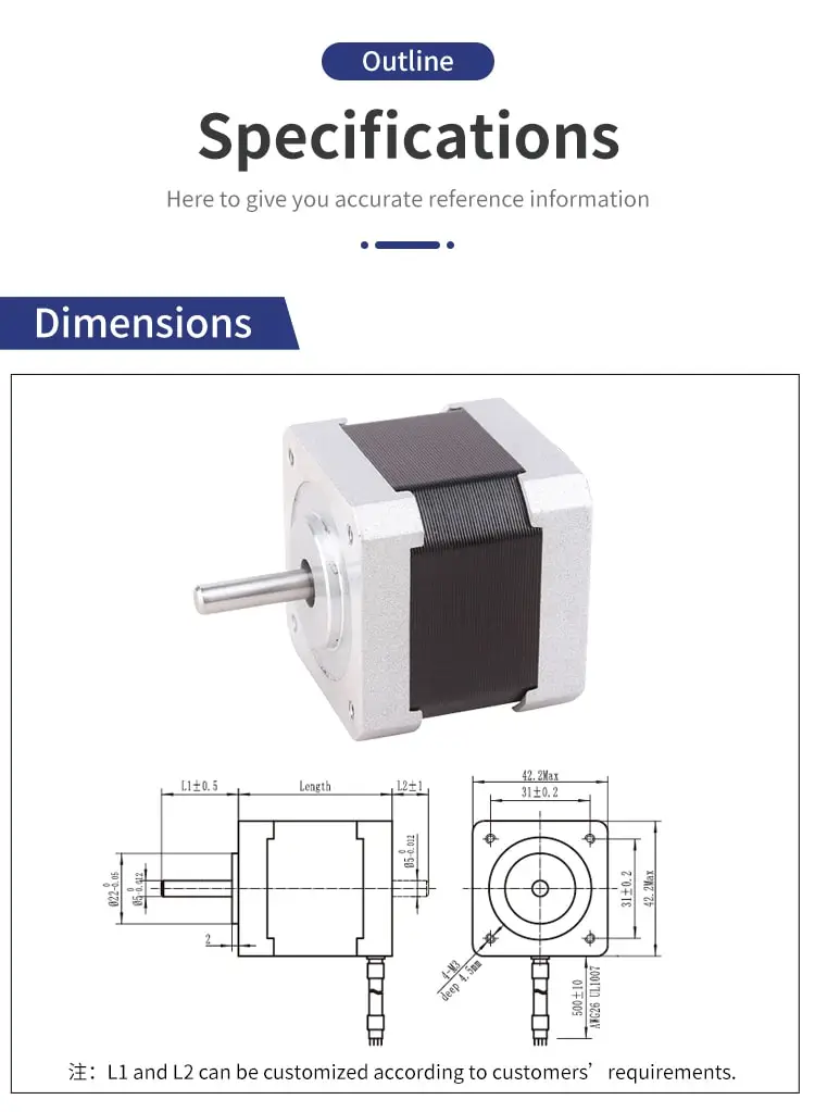 42mm 42HS 1.8° Hybrid Stepper Motor Drawing