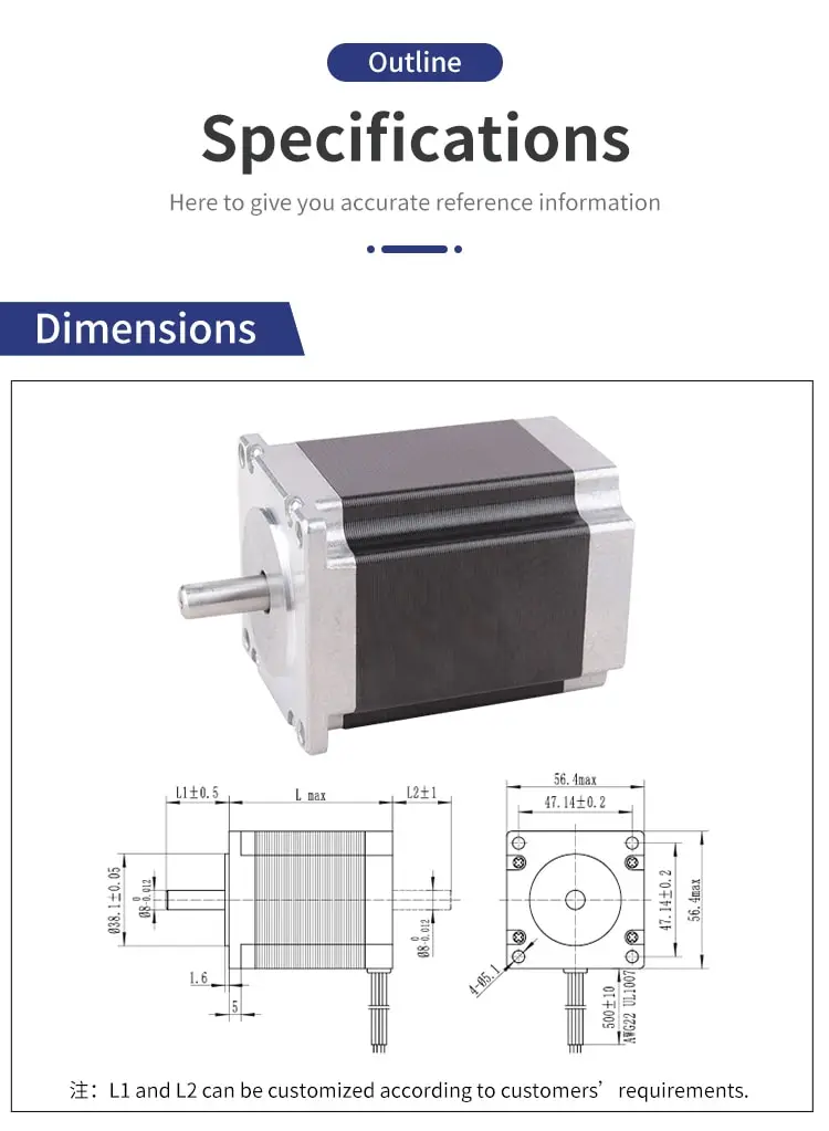57mm 57HS 1.8° two-phase stepper motor drawing